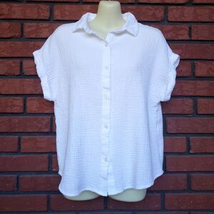 Jessica Simpson Short Sleeve Gauze Top Sz S White 100% Cotton Beachy Minimalist